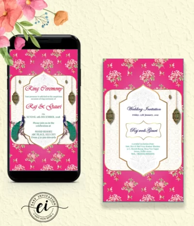 Flower and Peacock Wedding Invitation Card