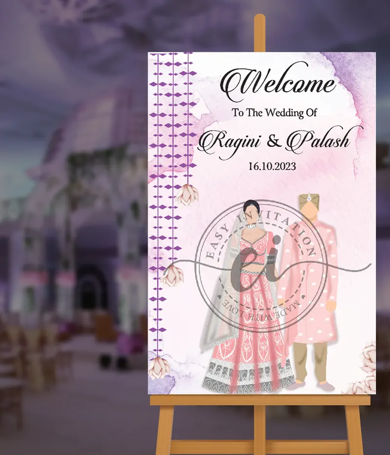 Peach Theme Indian Couple Wedding Welcome Signage Board