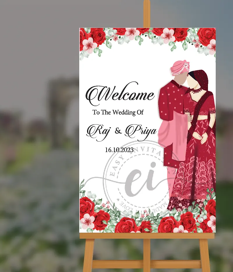 Embracing Each Other Indian Wedding Couple Welcome Signage Board