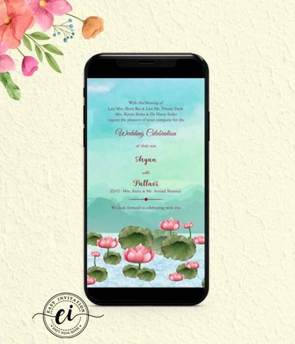 Lotus & Flamingo Wedding Invitation Card