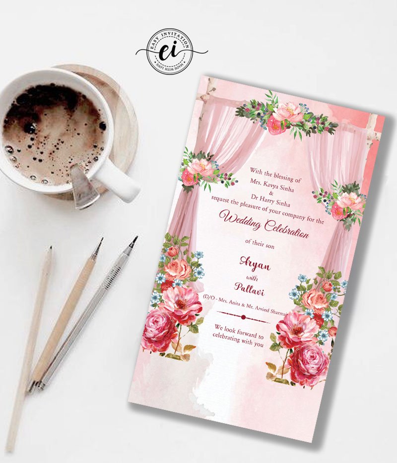 Pink Floral Wedding Invitation Card_EI