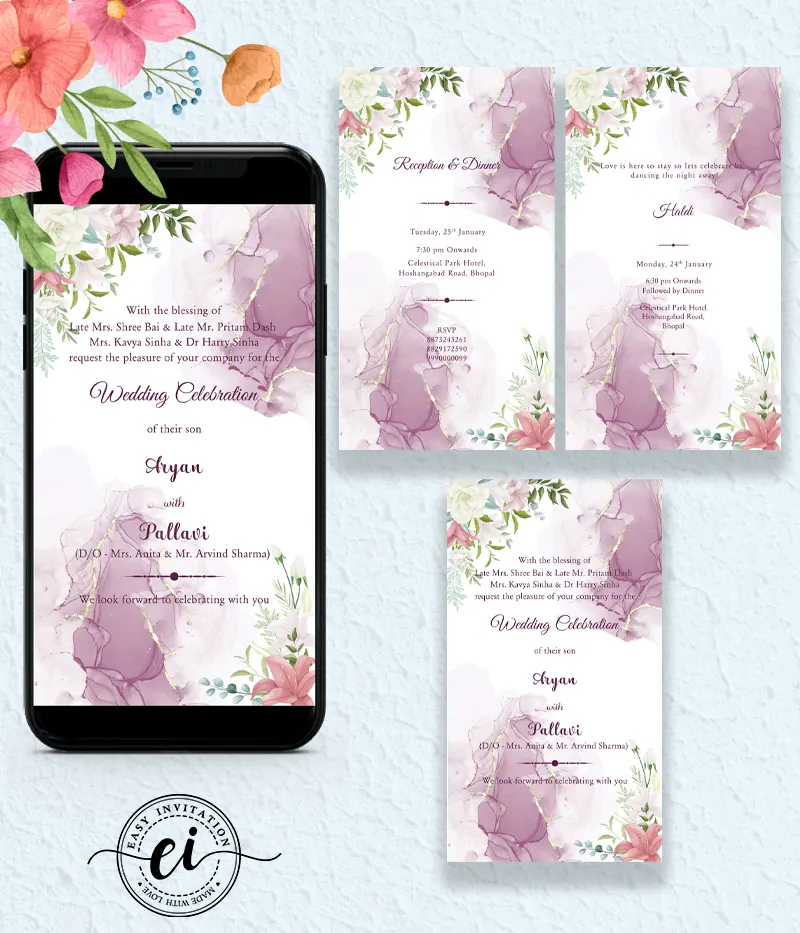 Floral Watercolor Indian Wedding E Invitation