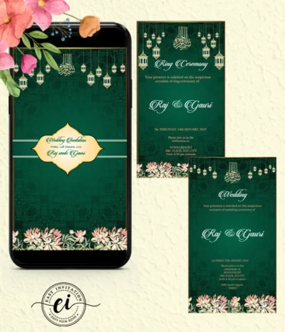 Emerald Green Basic Indian Wedding E Invitation