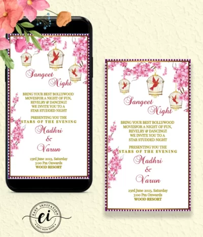 Floral Sangeet Ceremony Invitation Card