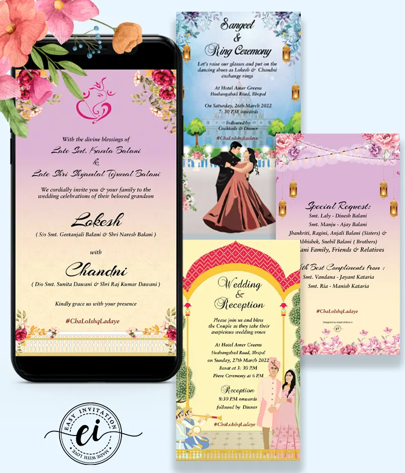 Pastel floral Indian wedding Invitation Card
