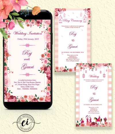 Pink Floral Indian Wedding E Invitation