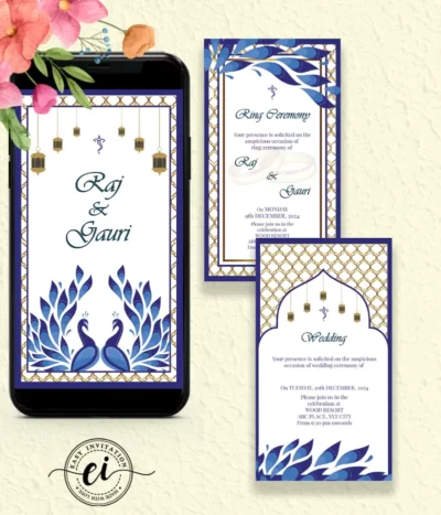 Blue Peacock Indian Wedding E Invitation