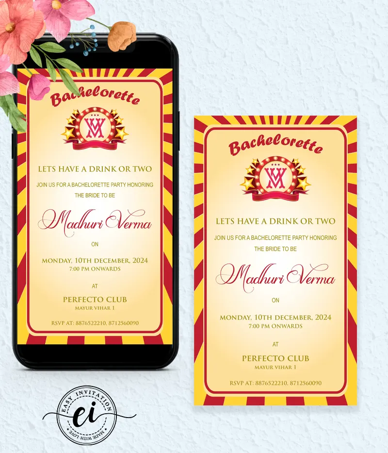 Bollywood Bachelorette Indian Wedding E Invitation Card