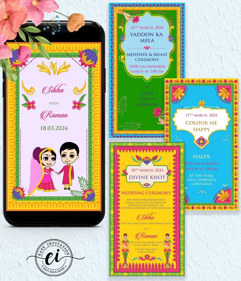 Cute Illustrated Quirky Indian Wedding E Invitation