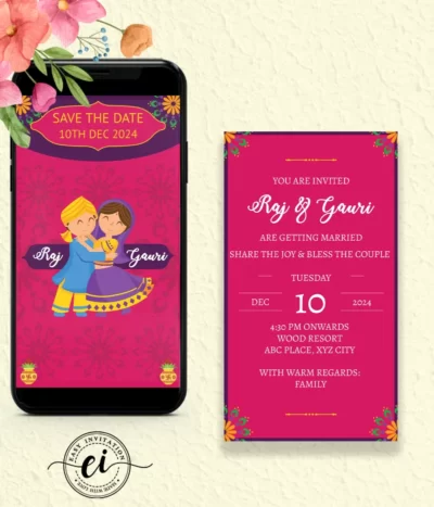 Indian Bride Groom Illustrative Indian Wedding E Invitation