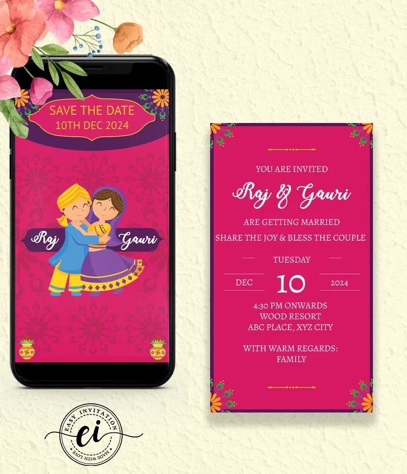 Indian Bride Groom Illustrative Indian Wedding E Invitation Card