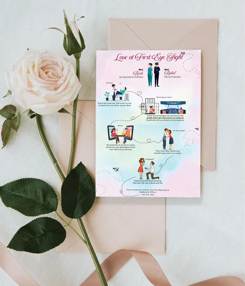 Love At First Eye Sight Story Telling Wedding Card
