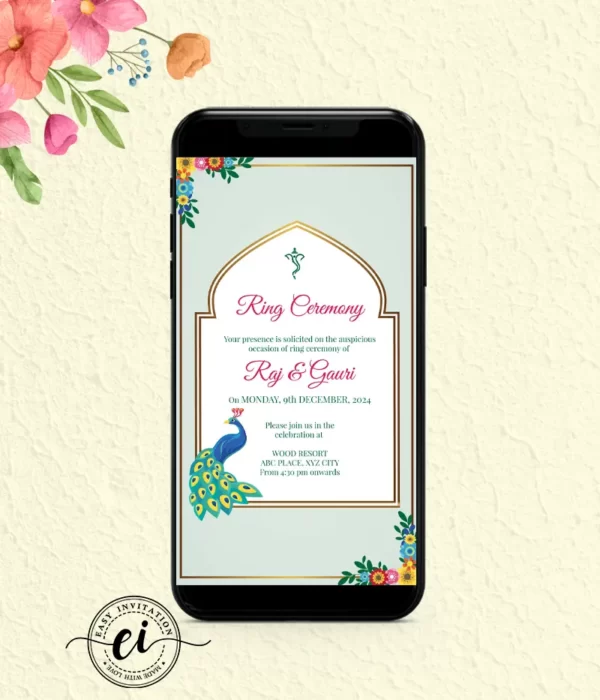 Peacocks in Love - Floral Indian Wedding E Invitation