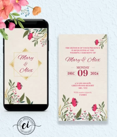 Pink Botanical – Indian Wedding E Invitation