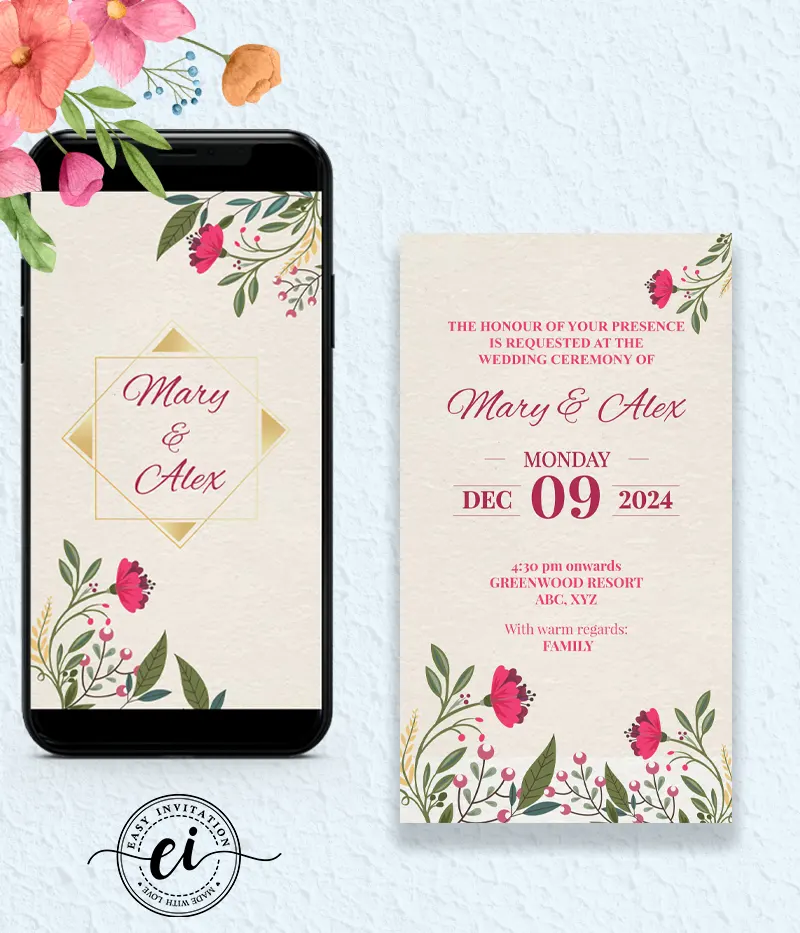 Pink Botanical – Indian Wedding E Invitation Card
