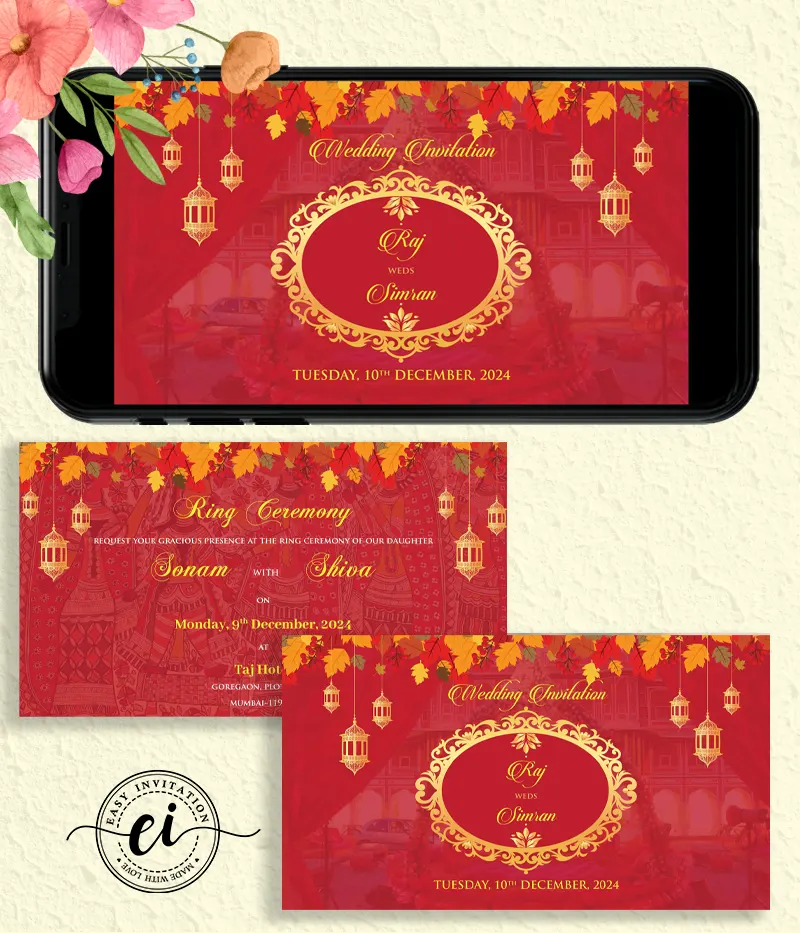 Red Gold Indian Wedding E Invitation Card_EI