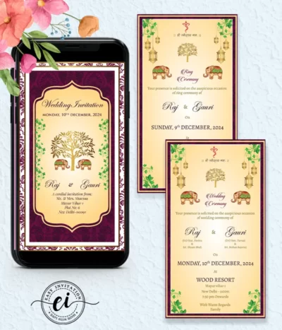 Tree Of Life Indian Wedding E Invitation Card