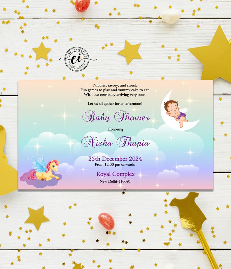 Unicorn Indian Baby Shower E Invitation