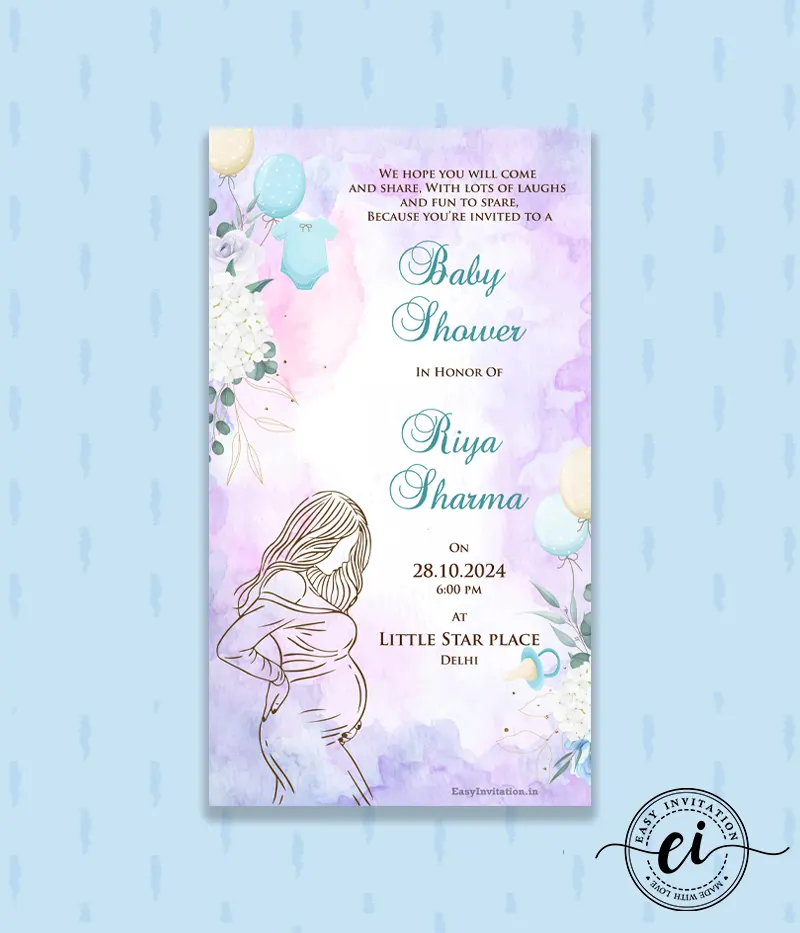 Floral Pregnant Mother Illustration Indian Baby Shower E Invitation