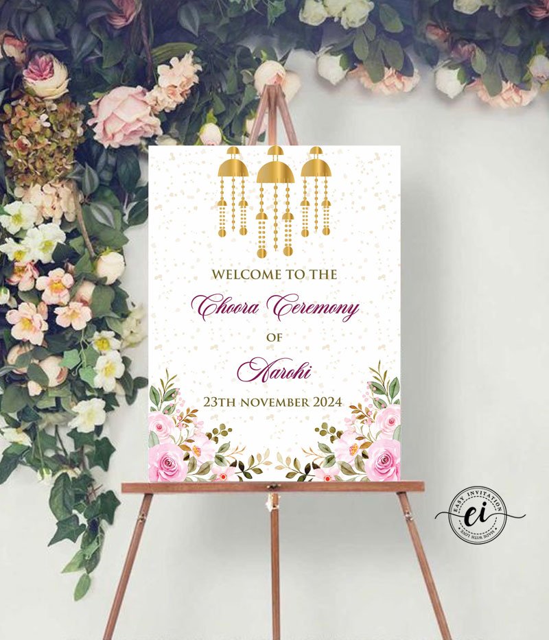 Chura Ceremony White Purple Theme Indian Wedding Signage Board