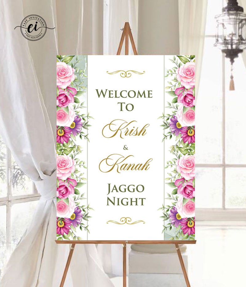 Graceful Jaggo Ceremony Indian Wedding Welcome Signage Board