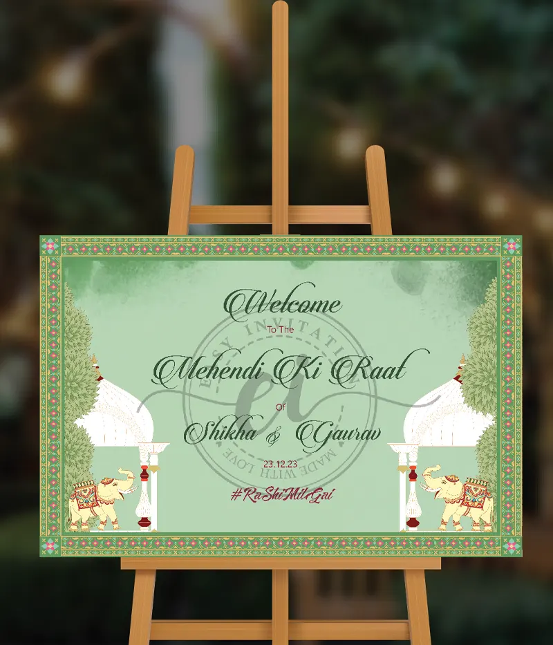 Traditional Mehendi Ceremony Indian Wedding Welcome Signage Board