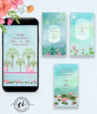 Lotus and Flamingo Wedding Invitation Card