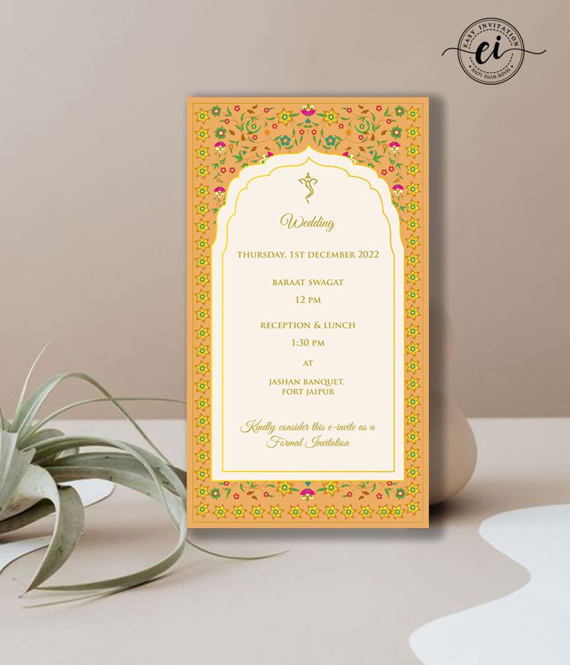 Mughal Floral Pannel Indian Wedding E Invitation