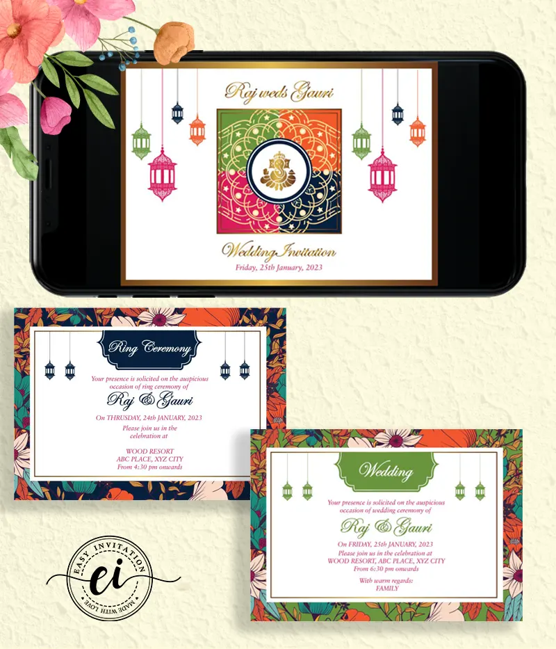 Basic Floral Indian Wedding E Invitation