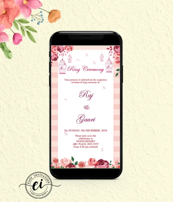 Pink Floral Indian Wedding E Invitation