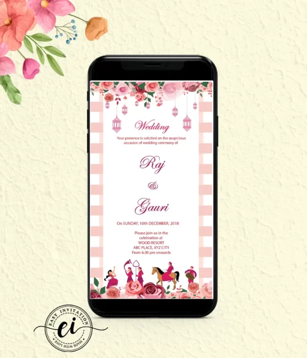 Pink Floral Indian Wedding E Invitation