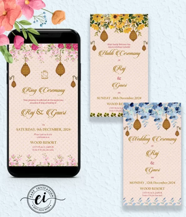 Pleasing floral decor Indian Wedding E invitation