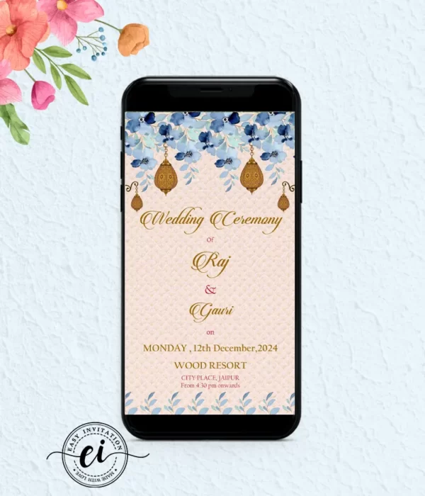 Pleasing floral decor Indian Wedding E invitation