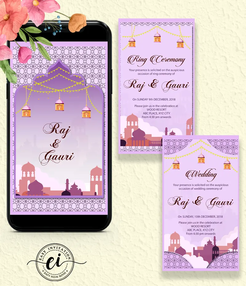 Purple Quirky Indian wedding E invitation