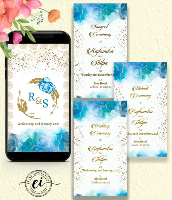 Sparkled Blue Water Indian Wedding E Invitation