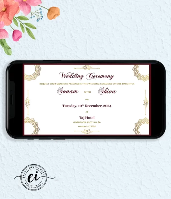 Elegant Radha Krishna Golden Red Indian Wedding E Invitation