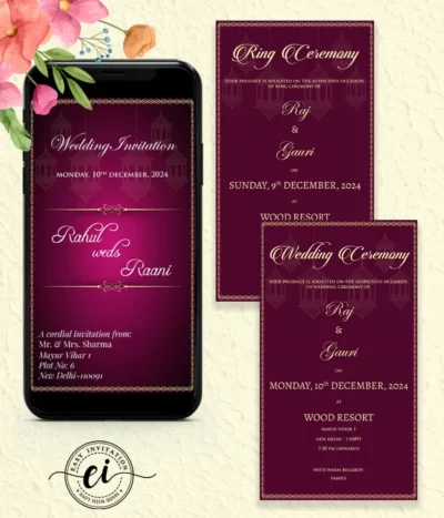 Basic Maroon Gold Indian Wedding E Invitation