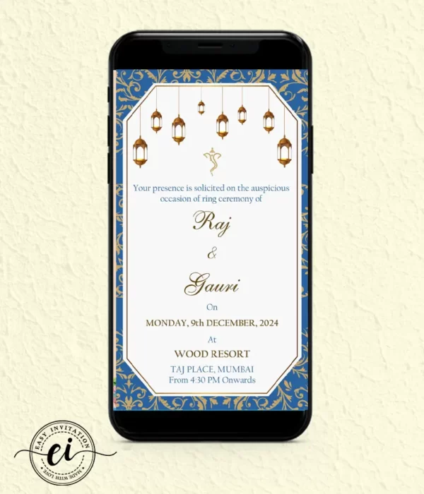 Blue and Gold Foil Indian Wedding E Invitation