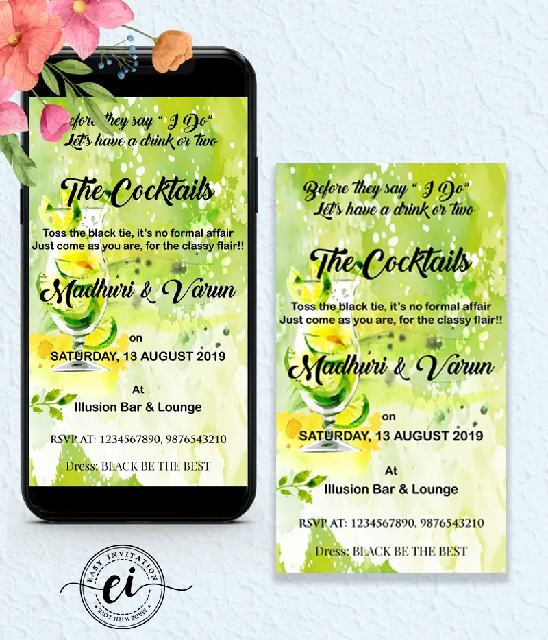 Cocktail Party Indian Wedding E Invitation Card