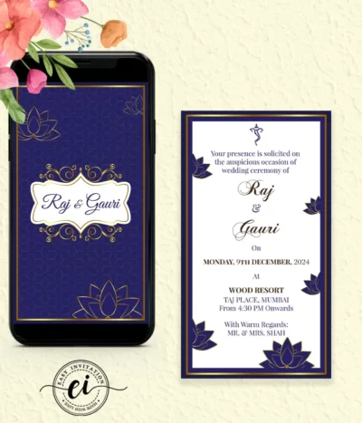 Gold Foil Lotus - Indian Wedding E Invitation