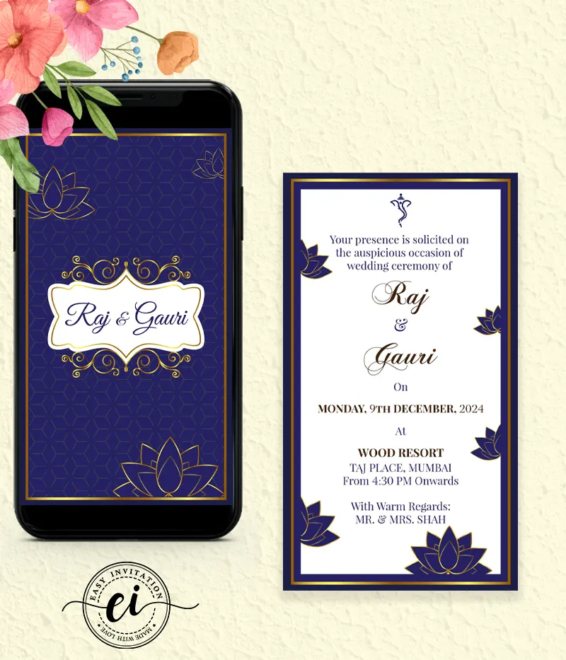 Gold Foil Lotus - Indian Wedding E Invitation Card