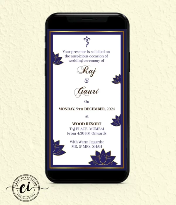 Gold Foil Lotus - Indian Wedding E Invitation