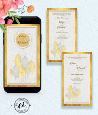 Golden Leaf Classic Indian Wedding E Invitation