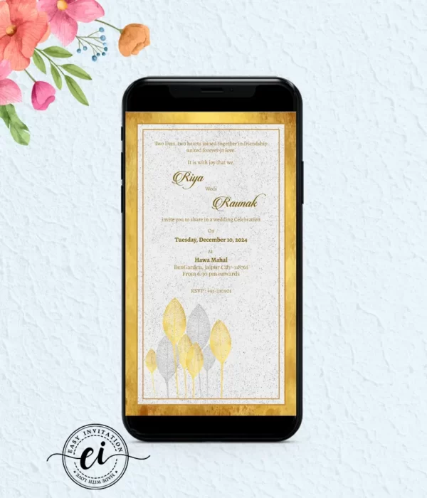 Golden Leaf Classic Indian Wedding E Invitation