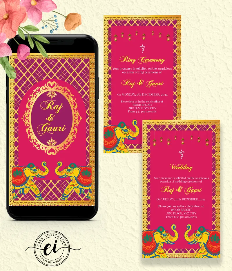 Elephant Indian Wedding E Invitation Card