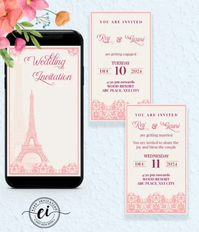 La tour Eiffel Tower Indian Wedding E Invitation