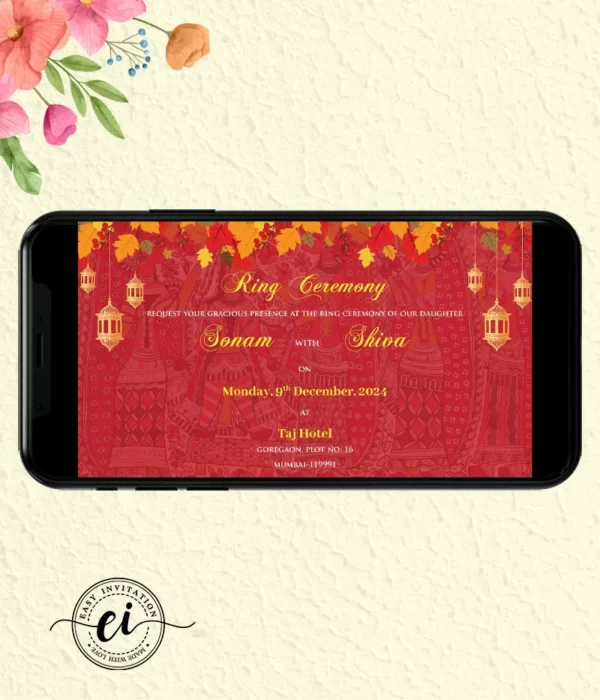 Red Gold Indian Wedding E Invitation Card