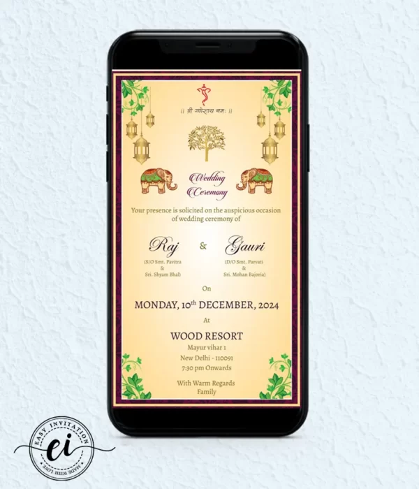 Tree Of Life Indian Wedding E Invitation Card