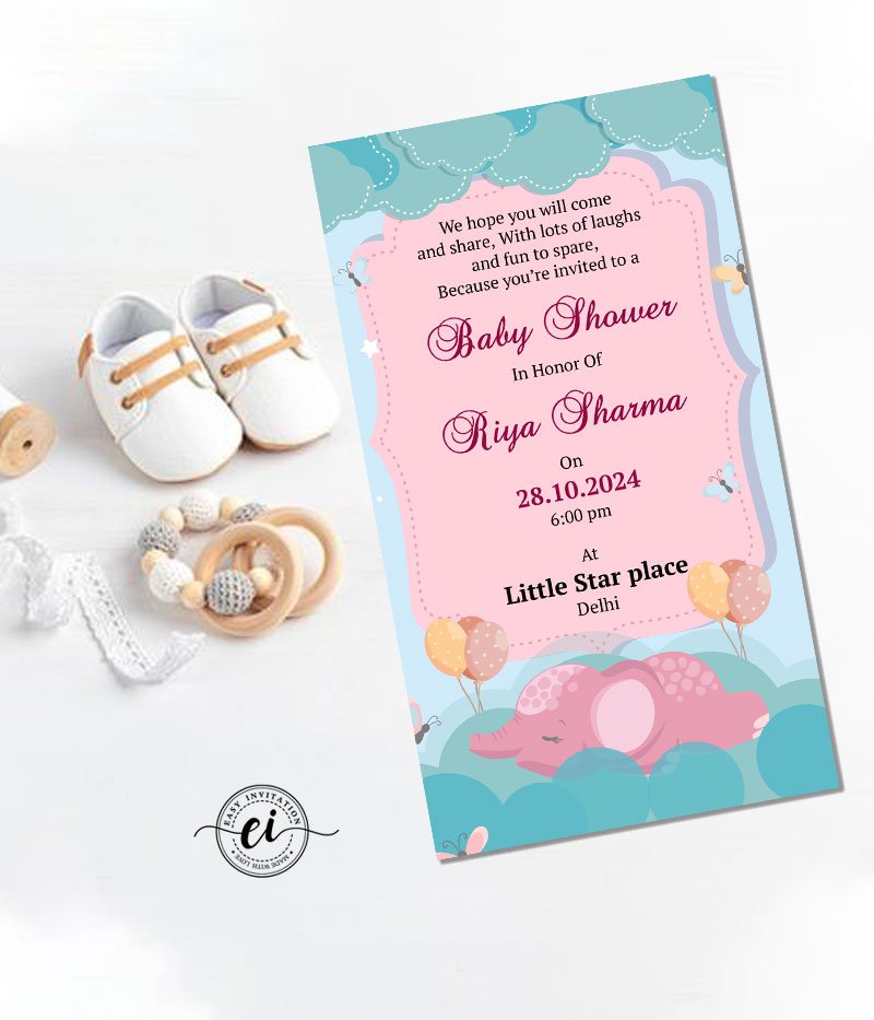 Cute Little Elephant Indian Baby Shower E Invitation