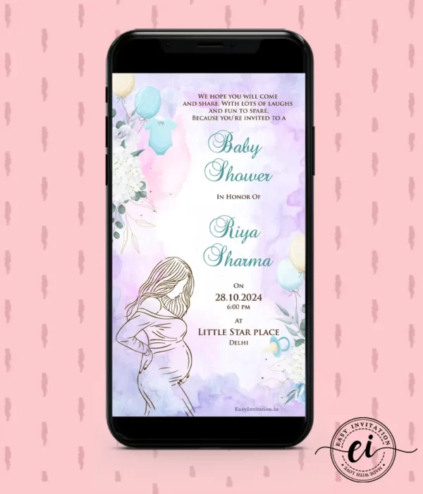 Floral Pregnant Mother Illustration Indian Baby Shower E Invitation